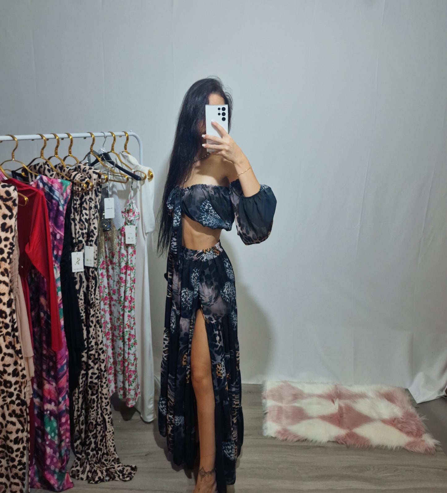 Janel|Coordinato estivo top e gonna lunga floreale con spacco