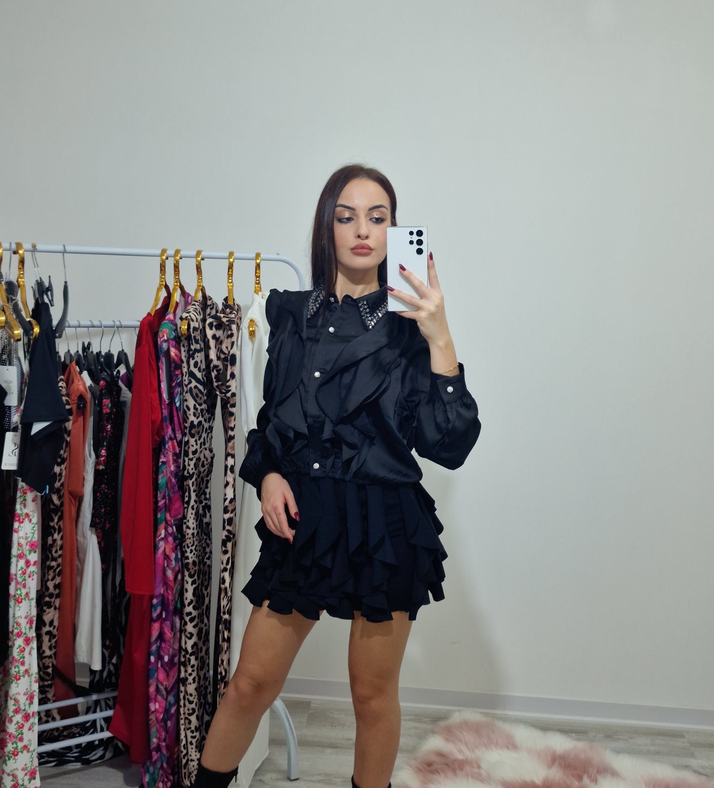 Diamond|Camicia elegante nera con swaroski