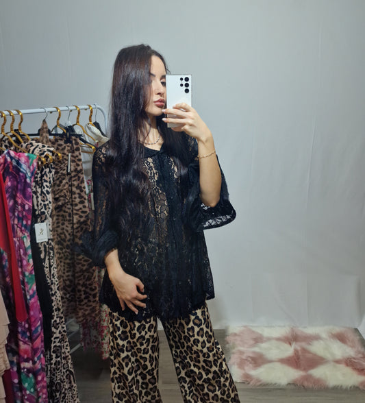 Molli|Camicia nera in pizzo